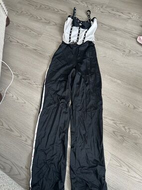 Black & White Girls' Dance Jumpsuit with Studded Straps